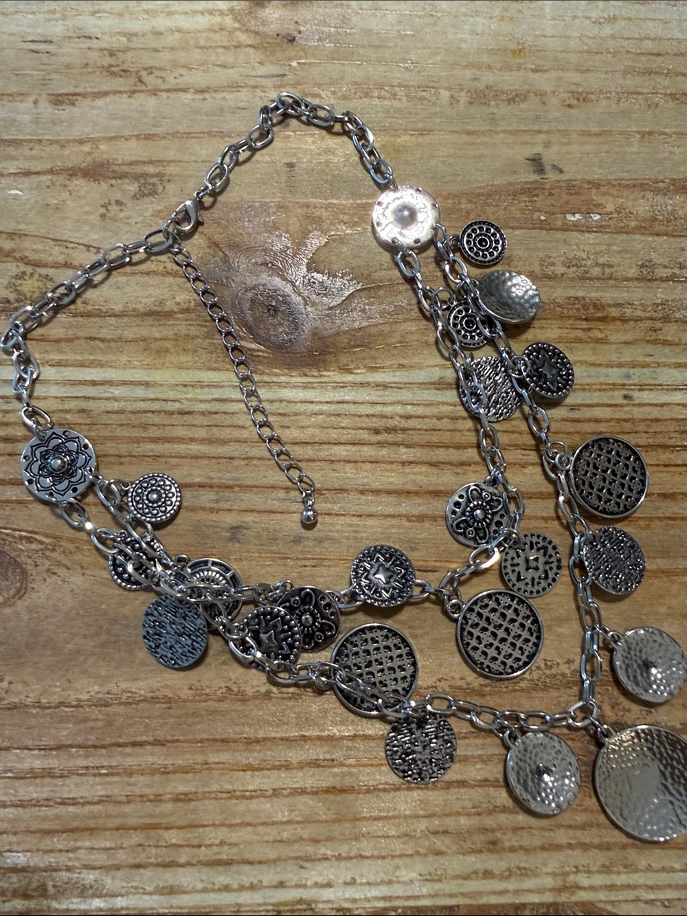 Vintage Silver Tone Coin Beaded Double Layered Choker Statement Necklace - Picture 3 of 3